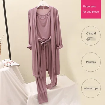 Modalne pidžama nošnje Ženska kućna odjeća, moda božica kardigan+Majica+hlače set od tri komada odjeće lijeni vjetar