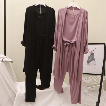 Modalne pidžama nošnje Ženska kućna odjeća, moda božica kardigan+Majica+hlače set od tri komada odjeće lijeni vjetar
