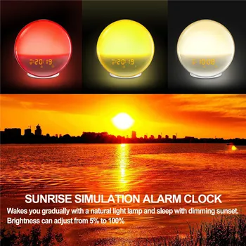 Wake Up Light Alarm Clock Kids Night Light Sunrise Simulacija and Sunset the dolby dvostruki alarm sa FM-radio za spavaće sobe