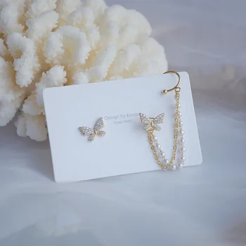 14k ovom zlato modni nakit Crystal leptir dugi lanac Biser fin naušnice za žene odmor stranke elegantne naušnice