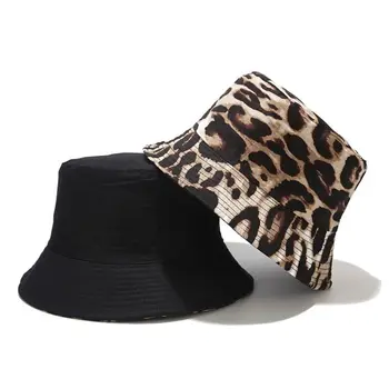 Unisex boem леопардовый print kantu šešir reverzibilni vanjski Panama Ribar Cap Y1QD