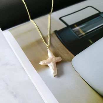GHIDBK češki slatkovodni biseri križ Šarm ogrlice ručno pravi prirodni Biser privjesak ogrlicu žene minimalistički ogrlica