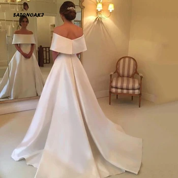 Jednostavni bijeli saten vjenčanica 2020 za žene s otvorenim ramenima jeftini djeveruša haljina po mjeri Vestido De Novia Robe Mariage