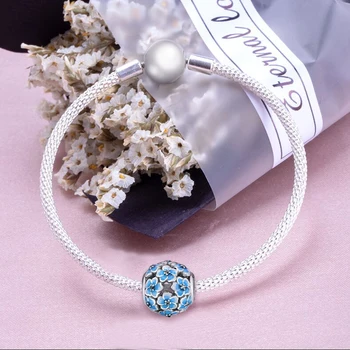 CKK DIY Fits for Brand Charms narukvice Daisy cvjetni perle s градиентной plavi emajl 925 sterling srebra-nakit