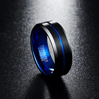 Muška 8 mm volfram karbida utor prsten plava, crna i mat izgleda odrezani rub zaručnički prsten