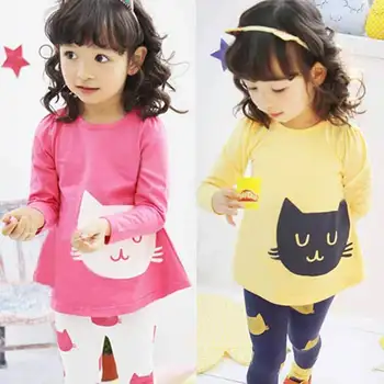 Djevojke djeca mačke dugi rukav majica i tajice, hlače odijela jesen odjeću komplet odjeće