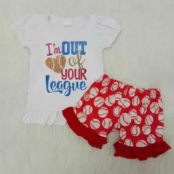 Adroable two piece kids letter print top and baseball ruffle shorts outfit baby girl summer boutique outfit summer clothes kid