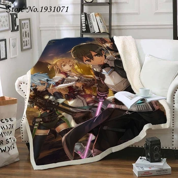 NEW Sword Art Online 3D Printed Fleece Blanket for Beds Thick Quilt Fashion Bedspread Sherpa Baciti Blanket Adults Kids 12
