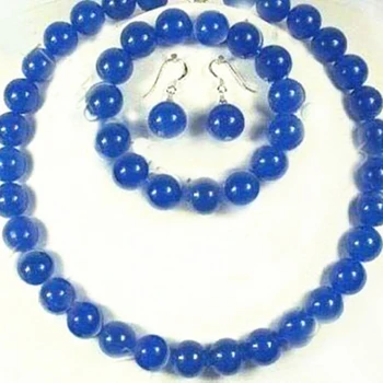 Moda od 10 mm plavi lapis lazuli je kamen, žad халцедон okrugle perle lanac ogrlica(20