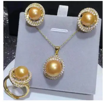Svijetlo zlatni biseri privjesak ogrlica i naušnice, prsten skup divno vjenčanje široku ogrlicu Halsketten veliki džemper lanca žene kraljica