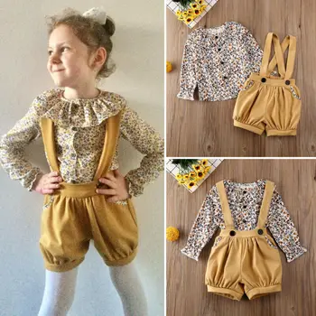 Moda Dijete Djevojčica Odjeća Cvjetnim Vrhovima Pamuk Cvijet Kombinezon Odijelo + Bluza Ljetna Odjeća Skup Lijepa Odjeća