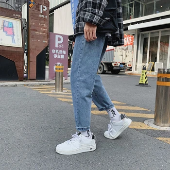 JDDTON ljetnim muška traper hlače korejski stil slobodne ravne ulične hlače dužine do gležnja modni brand muške svakodnevne traperice JE467
