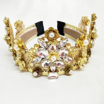 1 compl baroka klasicni luksuzni biseri Crystal Zlatna Kruna svadbene dekoracije gorski kristal tiaras krune predstave haljina pribor za kosu