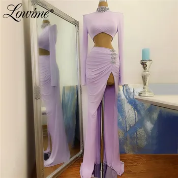 Lavanda montažni rez dizajn večernje haljine 2021 visoki vrat kristali s visokim prorezom sa strane duge večernja haljina vruće seksi plus size prom haljina