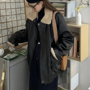 Shengpalae klasicni umjetna koža topli kaput Žena Jesen i zima 2021 novi korejski krzna ovratnik pliš veliki veličina jakne, moda 5A422