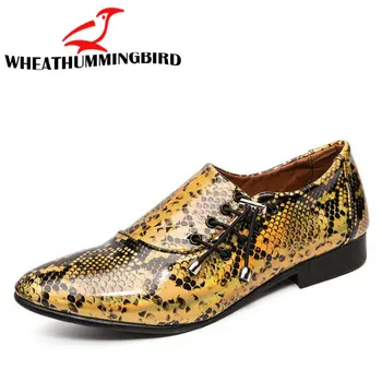 Nova moda muške kožne cipele zmija ispis istakao cipele muškarci čipke poslovne cipele oxford cipele C21-64