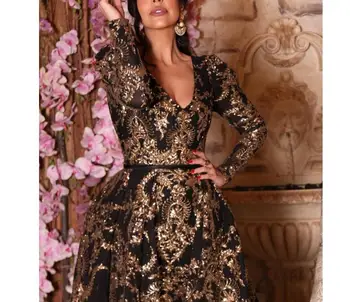 Luksuzno Crno I Zlatno Sija Donje Haljini Dugih Rukava 2021 Saudi Arabia Dubai Moroccan Seksi Formalno Vintage Prom Wedding Party Dress