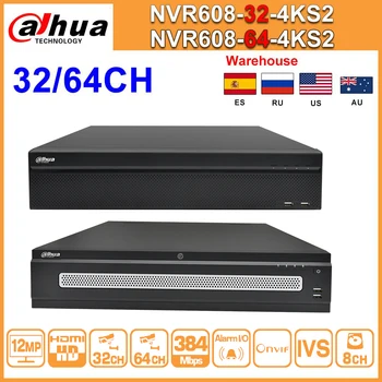 Originalni Dahua 64CH NVR NVR608-64-4KS2 32CH NVR608-32-4KS2 H. 265 Max 384Mbps Ultra 12MP 4K Resolution Network IP Video Recorder