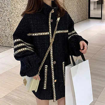 Ženske Jakne 2020 Vintage Color Block Preppy Jesen Zima Plus Veličina Srednje Dužine Korejski Moda Slobodan Sakoi Jakne Kaputi