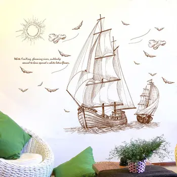 Doslovna jedrilicu krajolik zidni natpis crtani gusarski brod zidne naljepnice PVC odvojiva umjetnička freska zidni natpis DIY Room Home Decor