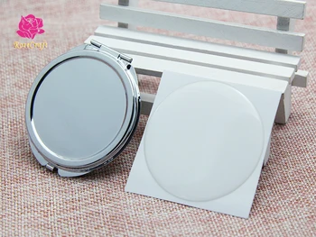 5 kompleta 50 mm Srebro prazan kompaktan ogledalo cijele metalne šminke ručni ogledalo DIY poklon za Božić+50 mm transparentna epoksidna naljepnica