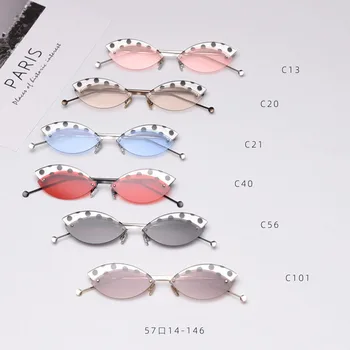 SHAUNA Fashion točkicama obrve sunčane naočale Mačka oko rimless UV400