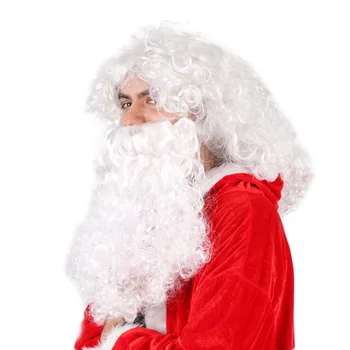 VEVEFHUANG Djed Mraz duge valovite perika bijela Djed Mraz bradu skup neobično visoke temperature vlakna cosplay perika