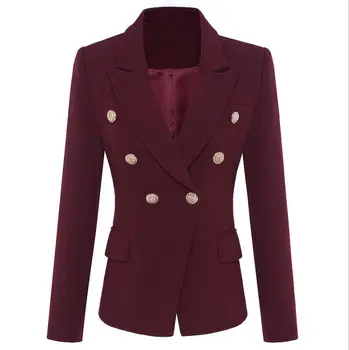 2018 jesenski stil dame dugi rukav V-neck, dual Botton Trendi kaput bordo-crvena boja ured Lady tanka gornja odjeća