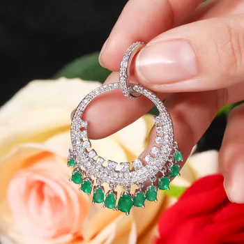 Pera poznati brand etnički stil uha lutaju nakit veliki zeleni okrugli oblik šuplje kubni cirkonij stranke Hoop naušnice za žene E077
