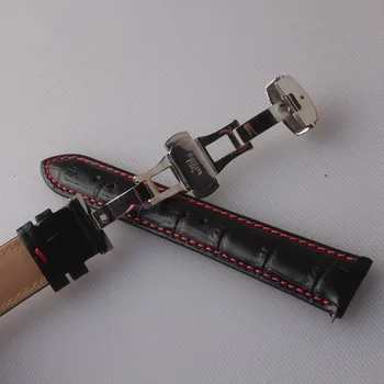 Promocija remen za sat crni sa crvenom linijom prošiveni Sat Dodaci remen za sat remen 20mm 22 mm od nehrđajućeg čelika leptir kopča