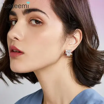 LUOTEEMI New Delicated Flower Stud Earrings for Girls Women Dating Wedding with Shiny Cubic Circon Two Colors Fashion Jewelry