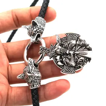 Muška nehrđajućeg čelika Vuk glava ogrlica viking warrior jedan gavran privjesak kožni lanac ogrlica Viking fin nakit pokloni
