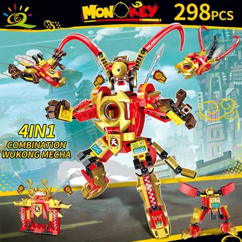 Huiqibao 298 kom. Sun Wukong Mecha Building Blocks City Monkied Super Robot Monkey King borac oružje brojke cigle igračke za djecu