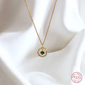 925 sterling srebra Smaragd Crystal geometrijski krug privjesak ključne kosti lanac ogrlica žene 14 K zlato moda jednostavan batch nakit
