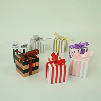 10Pcst Stripe Pattern Candy Boxes Sweets Favor poklon kutija s trakom za tuširanje rođendana djeteta dječji dan vjenčanja dekor