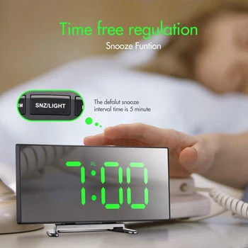 Digitalni alarm, 7-inčni zakrivljeni zatamnjen LED rasvjeta Sn Digital Clock for Kids Bedroom, Green Large Number Clock, Lightweight Sma
