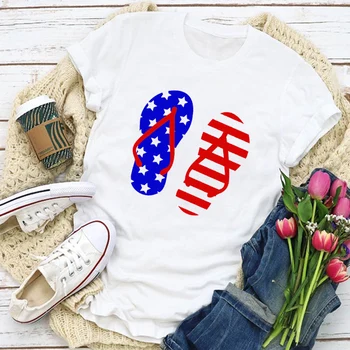 Žene grafički zastavu SAD-Američki patriot cvijet ljubavi ljeto t-shirt majice Dama Ženska odjeća Odjeća t Ženska majica