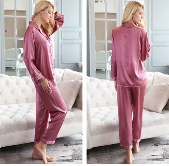 Ljeto svila dud čvrste dugi rukav, duge hlače od dva dijela skup pidžame za žene dnevni boravak odjeća za žene