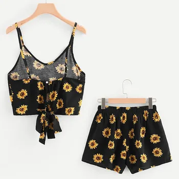 Womail Women tracksuit summer Fashion slatka Casual Two-piece set Sleeveless Print Cami Tops + kratke odijela odbojka na odijelo 2019 J63