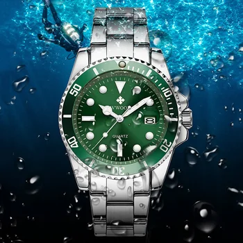 WWOOR mens 2020 luksuzni potpuno čelične vodootporan automatski sat s datumom muškarci zeleni kvarc ronjenje sportski ručni sat Reloj Hombre