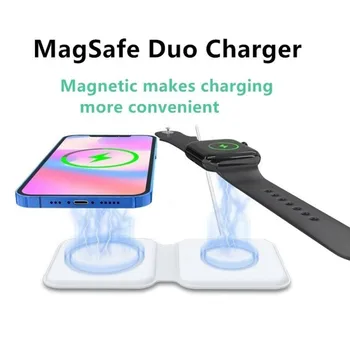Za iPhone 12 Pro Magsafe punjač 2-u-1 sklopivi dvostruki magnetski naboj 15 W bežični punjač za Apple Iwatch 6 ili Airpods