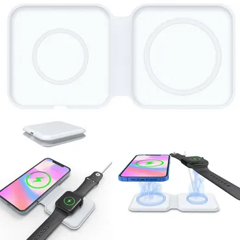 Za iPhone 12 Pro Magsafe punjač 2-u-1 sklopivi dvostruki magnetski naboj 15 W bežični punjač za Apple Iwatch 6 ili Airpods