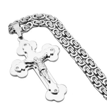Baka šik srebrna boja nehrđajućeg čelika Isus Krist AAA Kristal privjesak križ ogrlica 6 mm bizantski karika lanca za muškarce