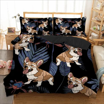Buldog tiskano komplet posteljinu za deke puni Queen King dimenzije deka skup crtani pas, posteljina, set posteljine novi 3 kom.