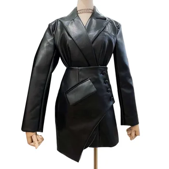 TWOTWINSTYLE kožna sportska sportska jakna za žene zupčasti dugi rukav visokim Strukom nepravilan rub kaputi ženski 2020 jesenski modni novi
