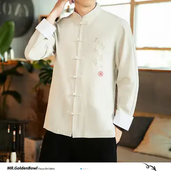 MrGoldenBowl muška 2020 Nova jesen kineski stil košulje muškarci casual košulja dugih rukava majice ulica muška odjeća негабаритная bluza 5XL