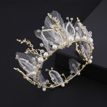 Korejski nakit setovi Zlatna Kruna tijara set ogrlica i naušnice svadbena Kruna za mladenke za vjenčanje pribor za kosu modni nakit žene
