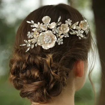 Raskošan Cvijet Patinu Vjenčanje Češalj Za Kosu Kristal I Biseri Svadbena Frizura Party Prom Hair Jewelry 2020