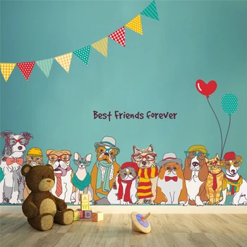 Friends forever dogs wall stickers for kids rooms home decor cartoon animals wall decals pvc zidne art 60*90cm plakati