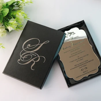 30-personalizirane пирнтинг srebrni akrilni vjenčanje besplatne ulaznice pozivnice za party s crnim sandučićima